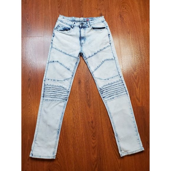 GS-115 Jeans Mens 34x31 Blue Embroidered Thick Stitch Skinny ACID WASH - Picture 1 of 11